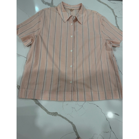 Eberjey Striped Organic Cotton Pajama Set L Shorts Button Up Tshirt Loungewear - Picture 2 of 8